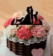 Ecape Acrylic Cake Topper of Engagement and Wedding with Bride and Groom and Their Lovely Cat Pack of 1 N18