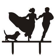 Ecape Acrylic Cake Topper of Engagement and Wedding with Bride and Groom and Their Lovely Cat Pack of 1 N20