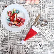 Morecome Christmas Decorative tableware Knife Fork Set Xmas Hat Storage Tool