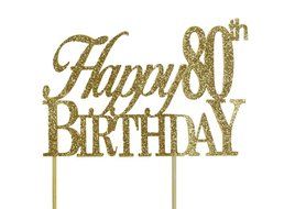All About Details Gold Happy-80th-birthday Cake Topper
