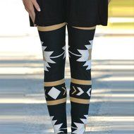 PHOTNO Casual Women Lady Skinny Geometric Print Stretchy Jegging Pants Slim Leggings N91