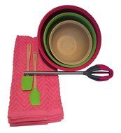 Fuller Brush Bamboo Mixing Bowls Bundle With Spatulas, Towels, and Batter Tool (8 items) N2