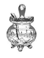 Majestic Gifts Plaza Handcut Mouth Blown Footed Honey Jar &amp; Spoon, Clear
