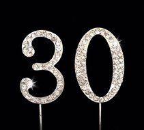 30th Birthday / Wedding Anniversary Number Cake Topper with Sparkling Rhinestone Crystals - 1.75