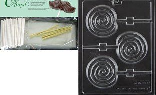 Cybrtrayd 45StK25G-AO145 Swirl Lolly All Occasions Chocolate Candy Mold with Lollipop Supply Bundle of 25 Lollipop...
