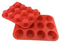 Chef's Entr&eacute;e Silicone Small Mini Muffin Cupcake Pans - 2 Pack x 12 Muffin Cups Red Cupcake Non-stick Baking Tray...