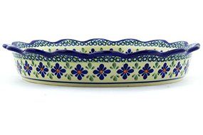 Polish Pottery Fluted Pie Dish 11-inch Gingham Flowers