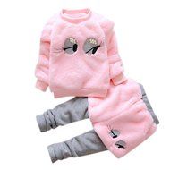 Baby Clothes,Laimeng Baby Infant Girls Cartoon Woolen Fur Winter Warm Set Thick Coat +Pants Clothes (6, White) N3