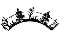 Cupcake Wrappers Haunted House x50pcs. 3 Halloween wraps to choose in shimmering black (Scary Houses) N7