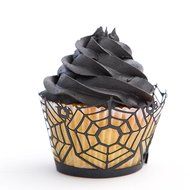 Cupcake Wrappers Haunted House x50pcs. 3 Halloween wraps to choose in shimmering black (Scary Houses) N9