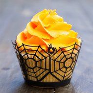 Cupcake Wrappers Haunted House x50pcs. 3 Halloween wraps to choose in shimmering black (Scary Houses) N10
