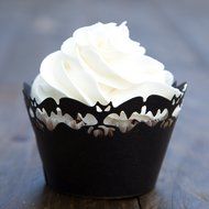 Cupcake Wrappers Haunted House x50pcs. 3 Halloween wraps to choose in shimmering black (Scary Houses) N13