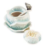 Fitz &amp; Floyd Bloom Condiment Jar with Spoon and Saucer N3