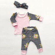 Newborn Baby Clothes,Laimeng Floral Print Long Sleeve Tops +Stripe Pants Outfits Set Clothes (80, Pink) N2