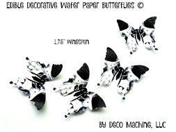 24 BLACK WHITE SKULL Small 1.75&quot; Edible Image Decorative Wafer Paper Butterflies &copy; Butterfly Wedding Cake Cupcake...