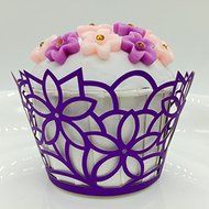 CozyT 50 PACK Flowers Design Cupcake Wrappers Artistic Bake Cake Paper Cups Vine Lace Laser Cut Liner Baking Cup...
