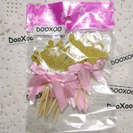 DOOXOO Gold glitter crown cupcake topper with pink bow. 1st birthday, princes, prince, custom number cupcake topper... N4