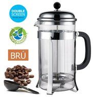 SALE! Classic French Press - BRU USA Coffee & Tea Maker | 8 Cup - 34 Oz | Stainless Steel, Enhanced DOUBLE Filter... N5