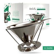Pour Over Coffee Filter - Stainless Steel Drip Cone Dripper with Stand. Paperless, Reusable, Dual Filter Micro-Mesh... N3