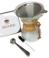 Blissful Sips Pour Over Coffee Filter (Single Cup) &ndash; Stainless Steel Fine Mesh Strainer for Fresh Brewed Coffee... N16