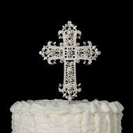 Cross Cake Topper, Religious, Wedding, Baptism, Christening, Dedication, Boda Keepsake Decoration (Silver) N8
