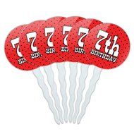 Set of 6 Cupcake Picks Toppers Decoration Birthday Party Red Black Polka Dots - 90 Ninety N10