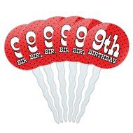 Set of 6 Cupcake Picks Toppers Decoration Birthday Party Red Black Polka Dots - 90 Ninety N11