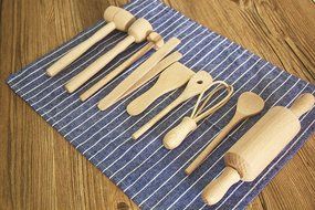 Astra Gourmet Little Cook Children's 9-Piece Natural Beechwood Baking Kit Includes:Rolling Pin, Tong, Spatula,... N3