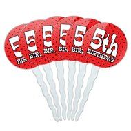 Set of 6 Cupcake Picks Toppers Decoration Birthday Party Red Black Polka Dots - 90 Ninety N12