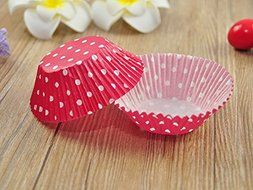 100 PCS Red w/ White Polka Dot Premium Paper Cupcake Cups N3