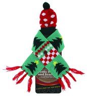 Bundle Up Christmas Checker Pattern Beanie and Scarf Bottle Cozy