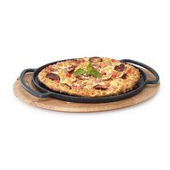Essenso Chambery Specialty Cast Iron Pizza Pan with Wooden Trivet Tray with Four-Layer Enamel Interior and Exterior...
