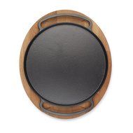 Essenso Chambery Specialty Cast Iron Pizza Pan with Wooden Trivet Tray with Four-Layer Enamel Interior and Exterior... N2