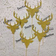 DOOXOO Deer Cupcake Toppers, Deer Party, Hunting Cake Topper,Gold Glitter,Animal Party Favors,Deer Decor,Cake... N8
