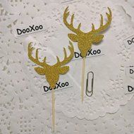 DOOXOO Deer Cupcake Toppers, Deer Party, Hunting Cake Topper,Gold Glitter,Animal Party Favors,Deer Decor,Cake... N9