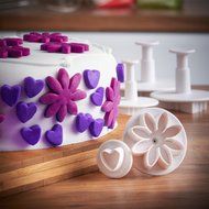 DRFUNDA 33 Pcs Plunger Cutters Sugar Craft Cake Decorating Set (Heart, Veined Butterfly, Star, Daisy, Veined Rose... N4