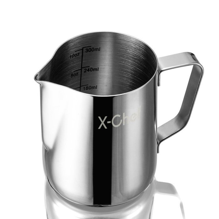 Frothing Pitcher, X-chef Stainless Steel Milk Pitcher Latte Art Jug 10 