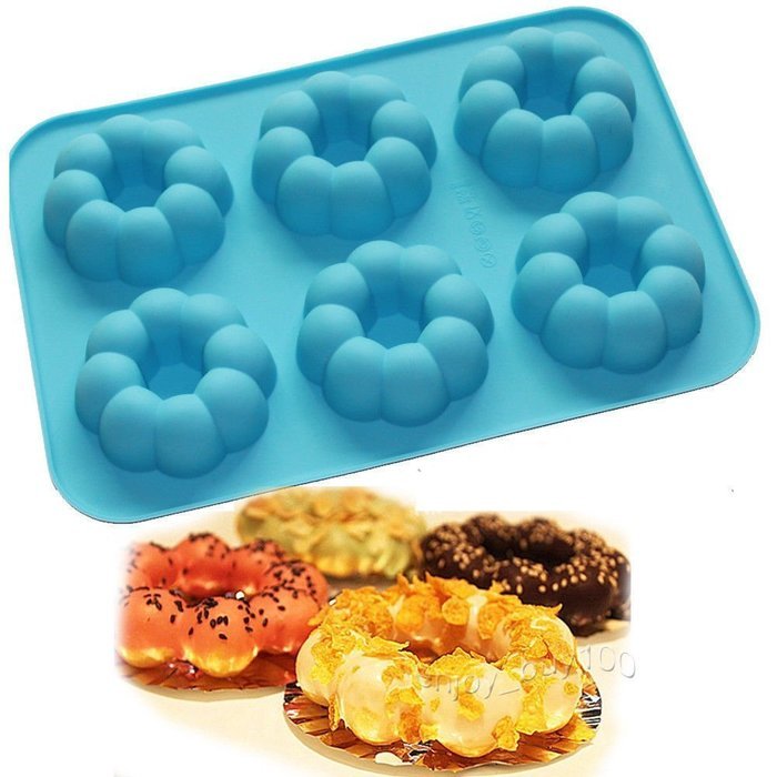 Round Flower 6 Cavity Silicone Doughnut Cake Mould Soap Mold Silicone Flexible Chocolate Mold Candy Pan Mold N3