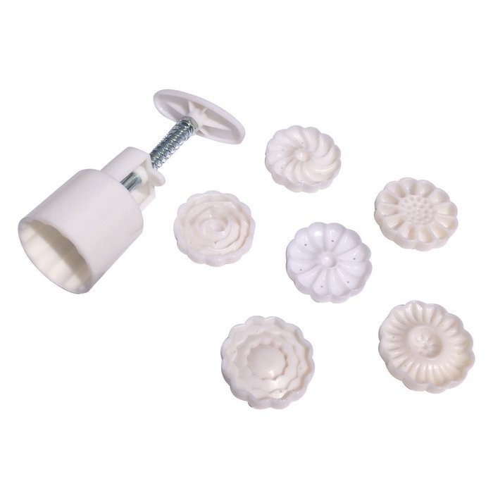 Yatim Round Mooncake DIY Moon Cake Mold 4 Flower Plunger Stamps Decoration Set(Flower) N3