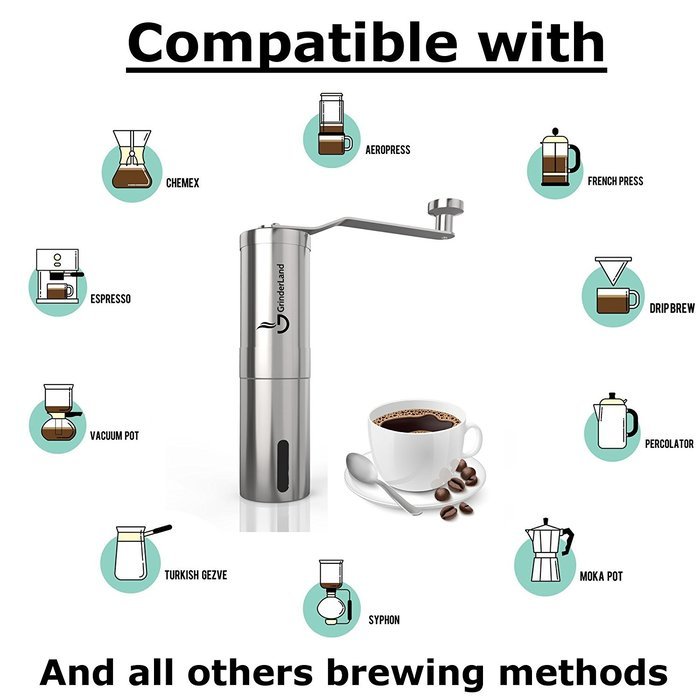 Hand Coffee Grinder with Adjustable Conical Ceramic Burrs | Premium Manual Mill Suitable for Coffee Beans, Herb... N13
