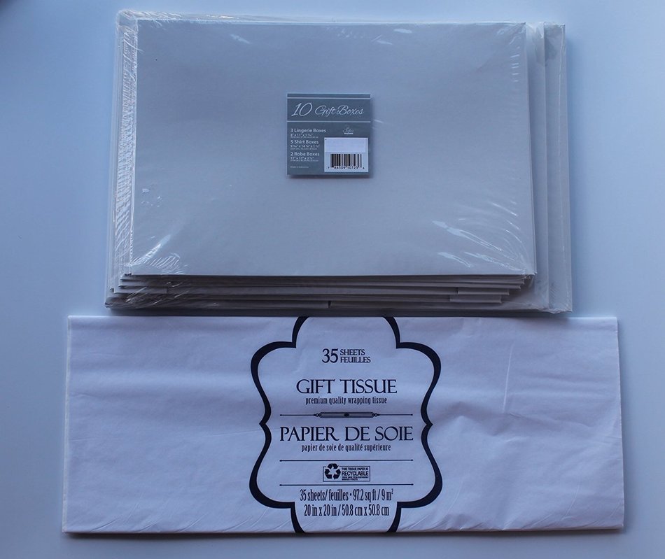 White Gift Boxes and Tissue Paper Wrapping Set