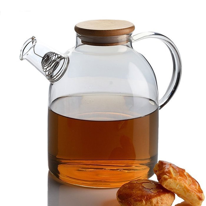 Artcome 62 Oz Glass Teapot with Stainless Strainer Functional Borosilicate Glass Pitcher with Bamboo Lid N2