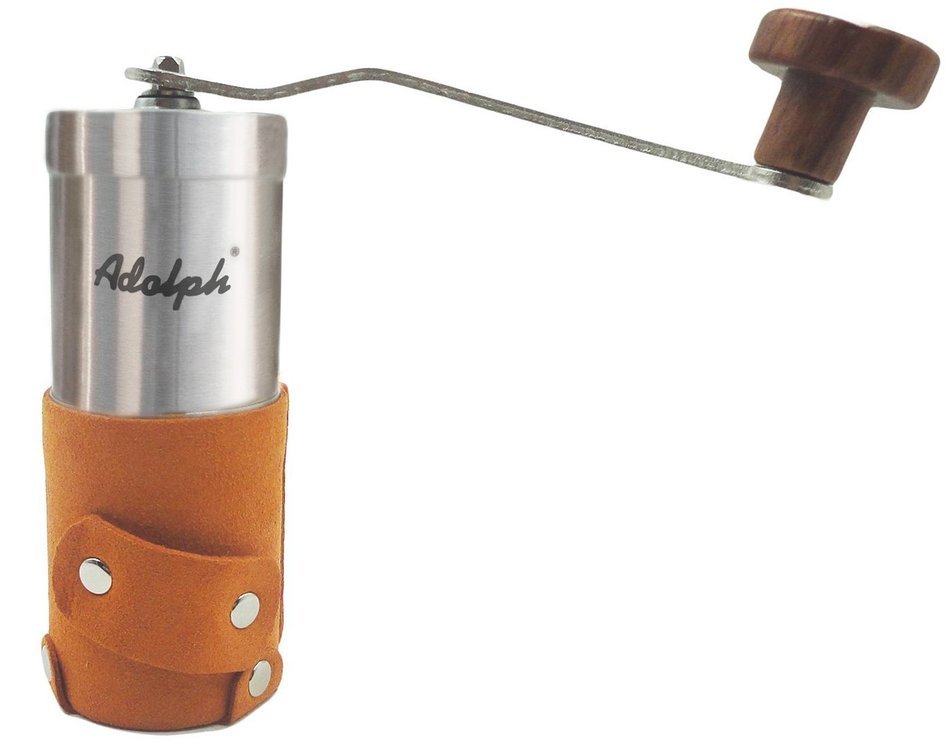 Adolph Manual Coffee Grinder with Leather Wrap, Hand Crank and Adjustable Ceramic Conical Burr N3
