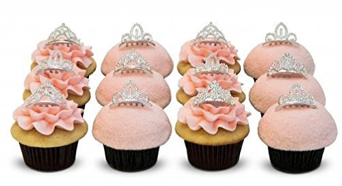 Set of 12 Pc Silver Rhinestone Princess Tiny Tiara / Princesses Theme Party / Cupcake Cake Topper / Breakfast... N3