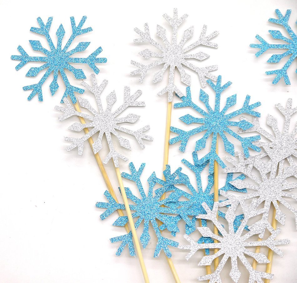 PuTwo 20 Counts Wedding Cake Decorating Frozen Cupcake Toppers Toothpicks, Sliver/Blue/Snow N55
