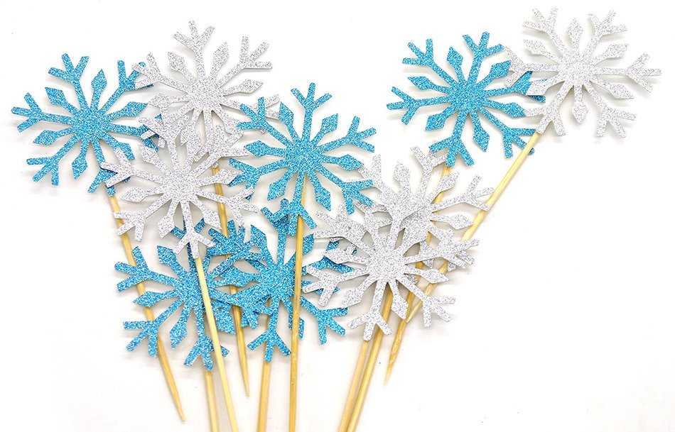 PuTwo 20 Counts Wedding Cake Decorating Frozen Cupcake Toppers Toothpicks, Sliver/Blue/Snow N56