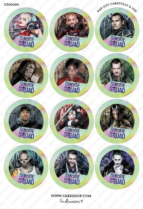 Cakeshop 12 x PRE-CUT Suicide Squad Edible Cake Toppers - Premium Wafer Paper
