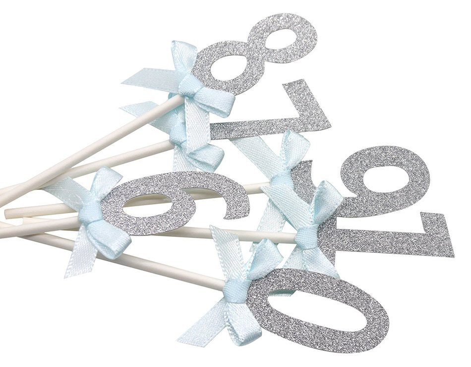 PuTwo 20 Counts Wedding Cake Decorating Frozen Cupcake Toppers Toothpicks, Sliver/Blue/Snow N67