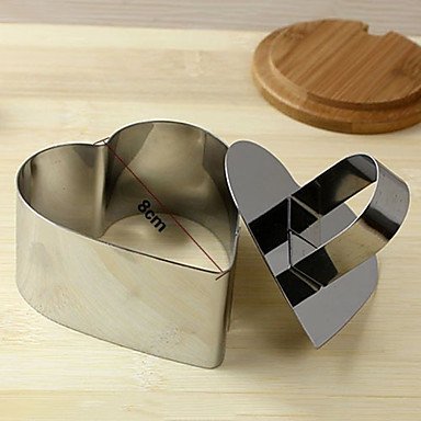 Sher 3''Mousse Tool Set of Love Heart Mousse Ring with Push Handle Cheese Cake Mold Stainless Steel N2