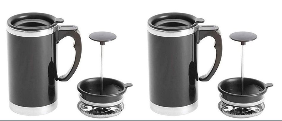 Wyndham House 21oz Stainless Steel Lined Double-wall Travel French Press Coffee/tea Mug- Wall Travel Mug - 2 Pack